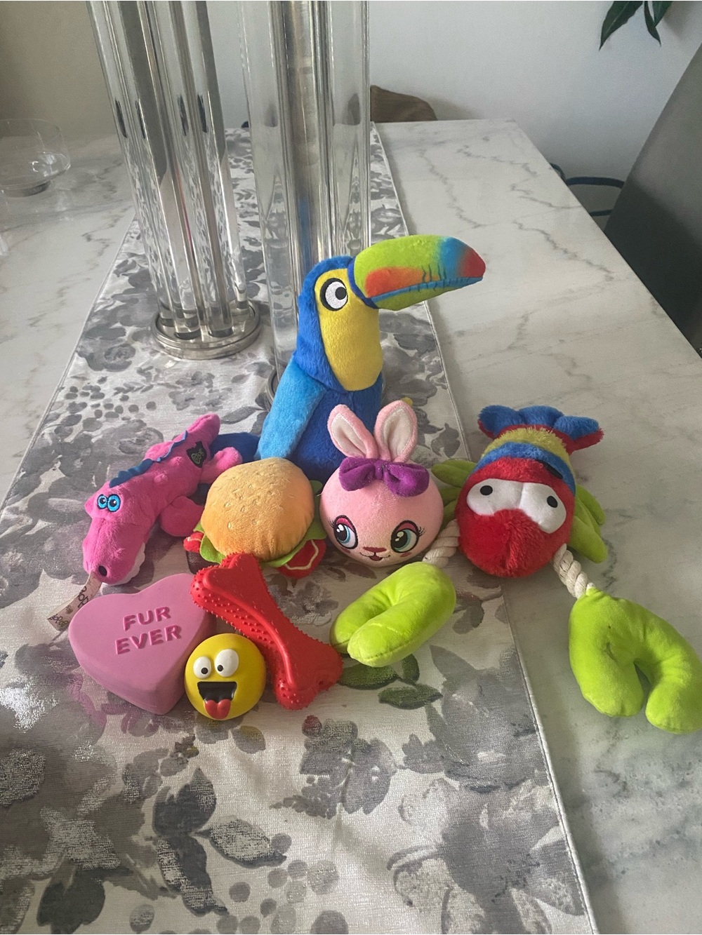 Colorful Plush Toucan Dog Toy Bundle - Bright Blue, Yellow, Green, Red